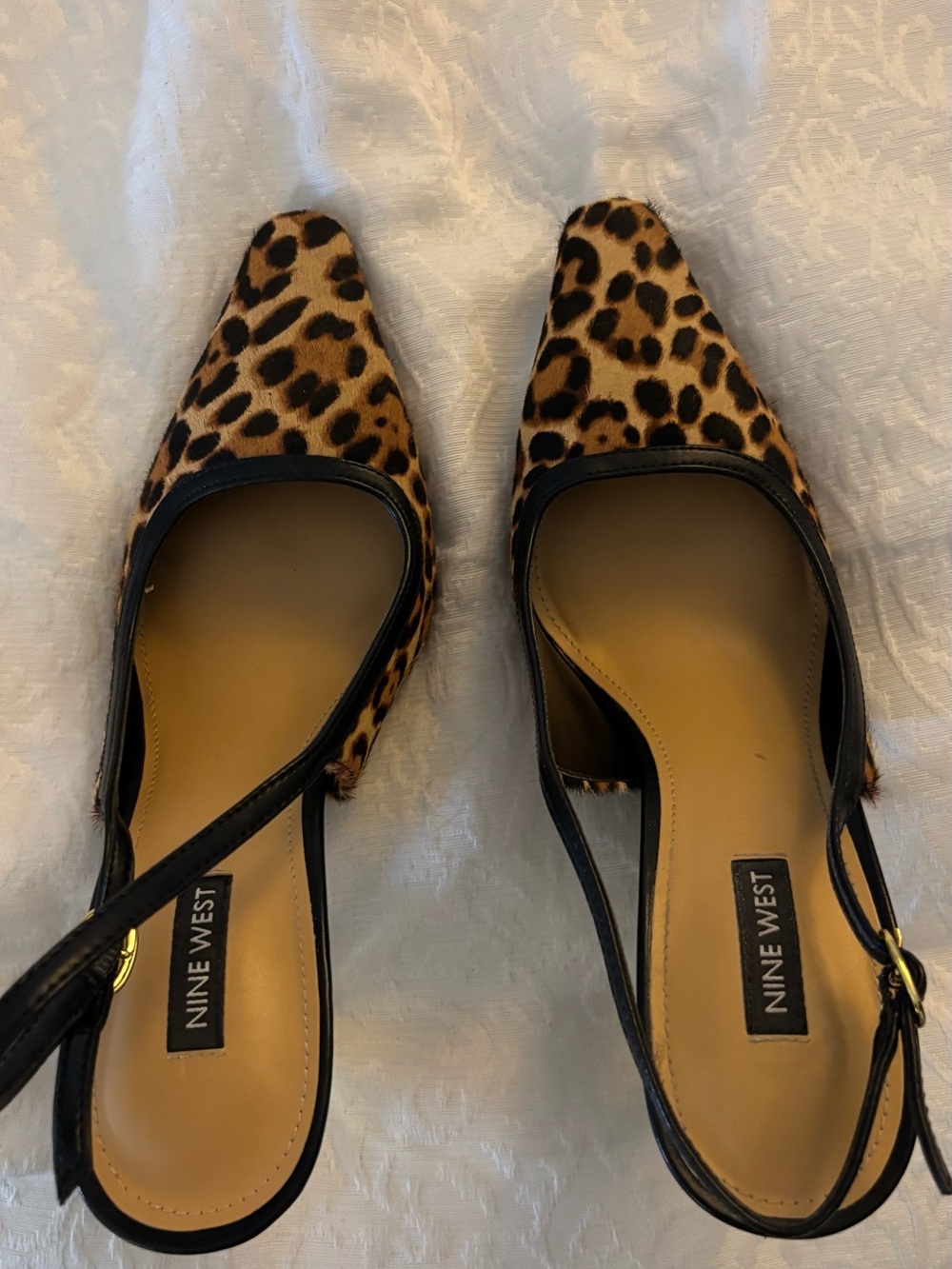 Nine West Leopard Print Slingback Flats - Black and Brown